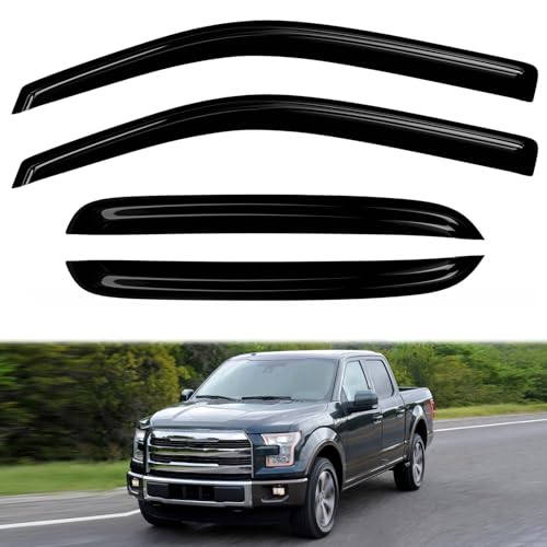 4PC Rain Guards for 2014-2018 Chevy Silverado/GMC Sierra 1500 CrewCabWindow Visors for 15-2019 Chevy Silverado/GMC Sierra 2500 3500 Deflectors Sun Shades Vent Tape On Out Channel - size: 14-18 Chevy Silverado GMC Sierra Crew Cab