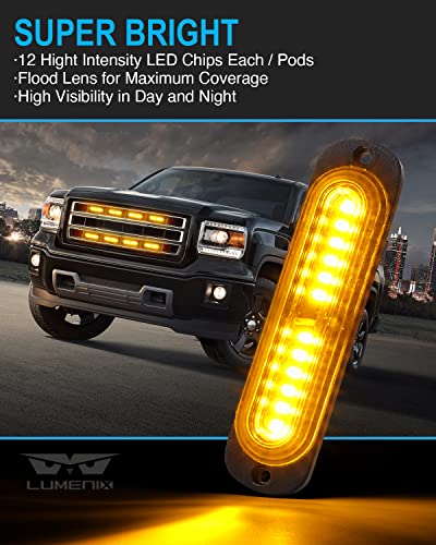 LUMENIX White Amber LED Surface Mount Strobe Flashing Lights Kit w/Controller 8PCS Grille Side Marker Emergency Warning Caution Light Assemblies for Construction Vehicles Trucks, Traffic| Sync Feature - color: White&Amber