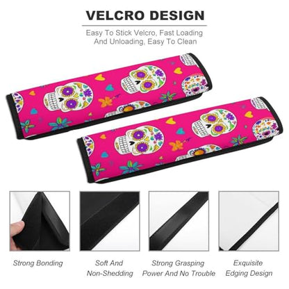 Men's Comfortable Cushion Pad Car Shoulder Strap, Day Dead Mexican Sugar Skull Harness Pad Car Belt Covers - color: Color855