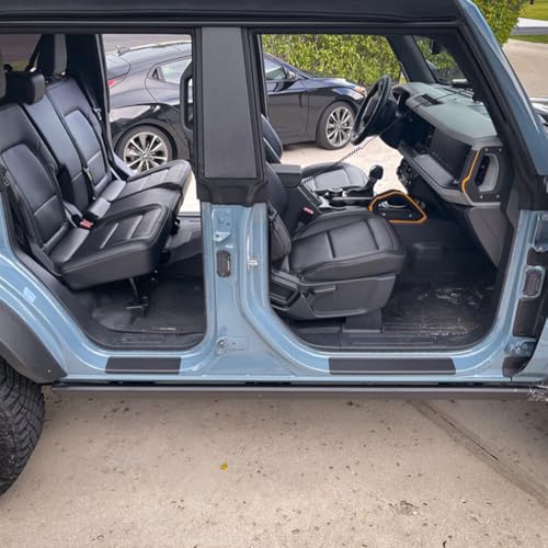 LEXLEY For Ford 2021-2026 Bronco Carbon Fiber Style Leather Door Sill Scuff Plate Cover 4PCS-With SLIVER "BRONCO" LOGO - size: With "BRONCO" LOGO For Bronco