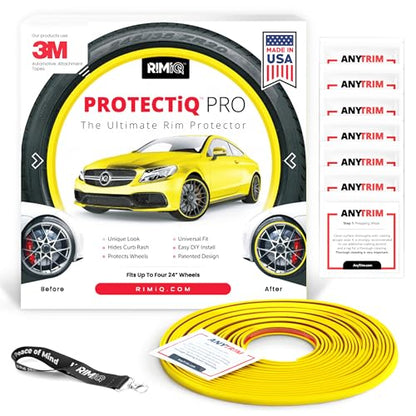 RIMiQ PROTECTiQ PRO Universal Rim Protection Trim - Curb Rash Guard with Award-Winning 3/8" Patented Design and Premium 3M Tape - Fits Up to 4X 24 Wheels, Cars, Trucks, SUVs - Yellow - color: Yellow, size: Protectiq Pro
