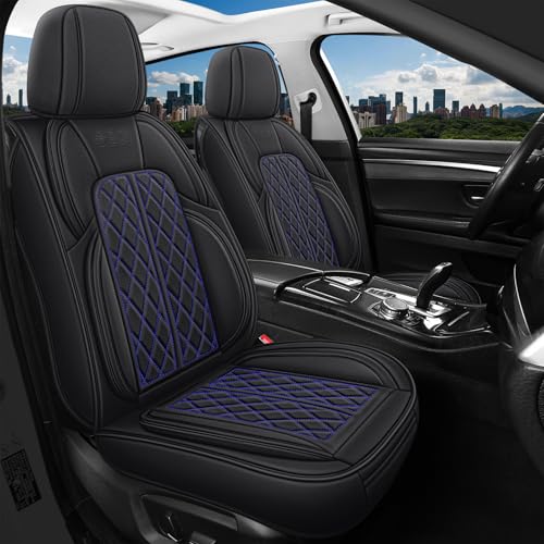 Leather Automotive Seat Covers Universal Fit for Cars, SUV, Sedans, Anti-Slip & Breathable (Black Blueline, Front Seat) - color: Black BlueLine, size: Front Seat