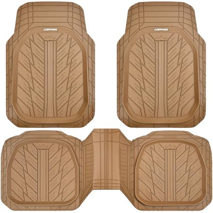 CAR PASS Tire Tread DeepDish Rubber Floor Mats for car Heavy Duty car mats All Weather, Universal XL~M Trim to Fit for Truck SUV Vehicle Automotive, Waterproof car mats 3 piece Solid Beige - color: All Beige