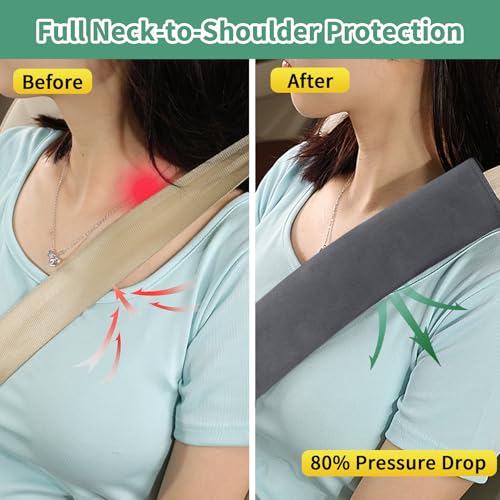 2PCS Car Seat Belt Cover Pad 15 Inch Long, Slim Car Seat Shoulder Strap Pads, Soft Velvet Fluffy Seatbelt Cushion Protect Neck &Shoulder, Thin Car Seatbelt Covers Pad Universal Fit Most Vehicles(Gray) - color: Gray-2PC