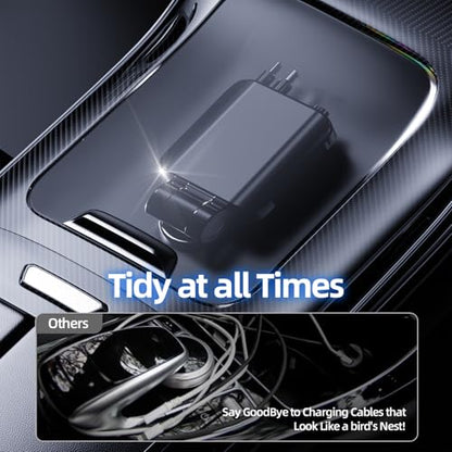 [2026 Ultra-Slim, 75% Less Space] Retractable Car Charger with Starlight, Max 120W USB C Car Charger Adapter, Cars Phone Chargers Fast Charging, Car Chargers for iPhone 17 16 Pro Max Plus and Android - color: black gold
