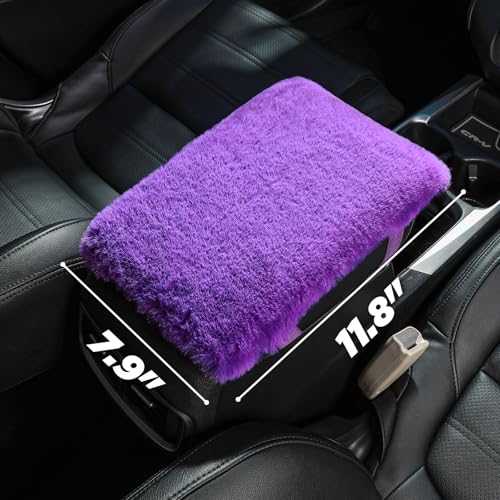 SEG Direct Auto Center Console Cover, Furry Car Armrest Cover, Soft Fluffy Middle Console Pad, Car Armrest Seat Box Cover for Women Men, Universal Fit for Most Vehicle, SUV, Truck, Car (Purple) - color: Purple