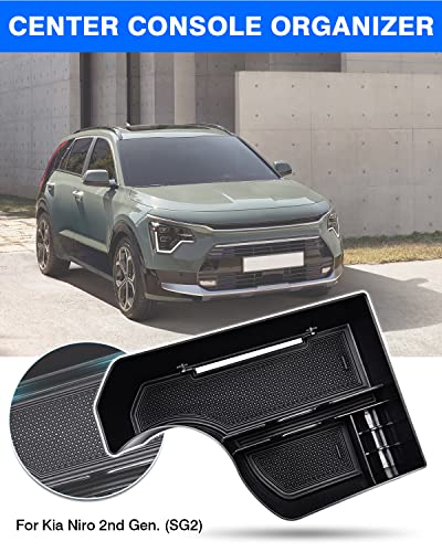 Autorder Center Console Organizer for 2023 2024 2025 2026 Kia NIRO Accessories Gear Shift Storage Box Gear Shifter Insert Tray with Black Mats - size: 2023-2026 Kia NIRO (SG2)