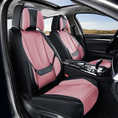 Coverado Universal Seat Covers Front, Universal Seat Covers for Cars, 2-Pack Waterproof Nappa Leather Car Seat Covers with Head Pillow, Auto Protectors Fit for Most Sedans Pick-up Truck-Black&Pink - color: Black&Pink(Pillow), size: Front