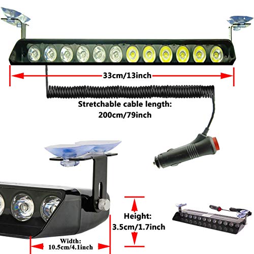 Blue Led Strobe Flash Light Emergency Warning 12-Led Sucker Dashboard Interior Roof Windshield Dash Safe Caution Hazard Light with Suction Cups for Vehicle Boat SUV Firemen Fog DC 12V - color: Blue