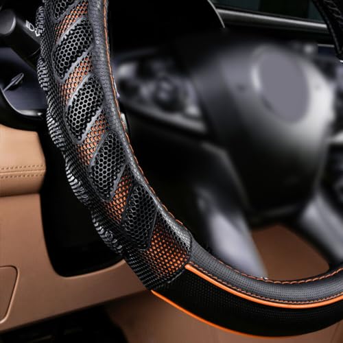 Flying Banner car Steering Wheel Cover Faux Leather Massage Universal fit 3D Honeycomb Hole Anti-Slip Sporty 15 Inches (Orange Black) - color: Orange black