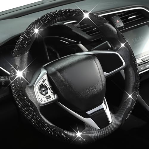 West Llama Diamond Bling Car Steering Wheel Cover with Crystal Rhinestones,3PCS Segmented Steering Wheel Protector,Universal for 99% Cars for Women(Black with Black Diamond) - color: Black with Black Diamond Rhinestones