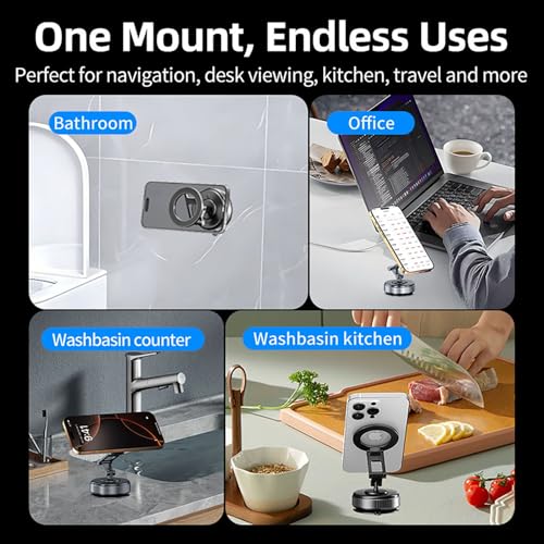 Vacuum Magnetic Car Phone Holder Compatible with MagSafe, 360° Adjustable Reinforced 110+LBS Suction Cup Phone Mount, Foldable Car Phone Holder for iPhone 17 Pro Max/16/15/14/13/12 & Android - color: Space Gray