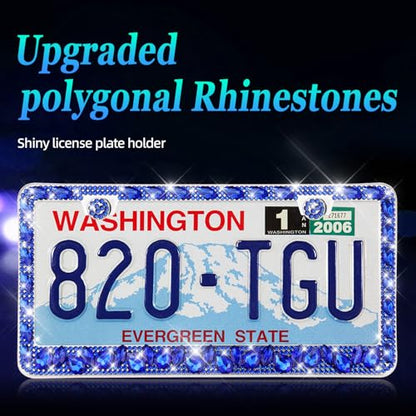 OKLPF Rhinestone Bling License Plate Frames for Women - Sparkle with Glitter Crystals & Diamond Bedazzled License Plate Cover, Fits Standard US Plates, Gift Box (Dark Blue) - color: Dark Blue, size: 2pc
