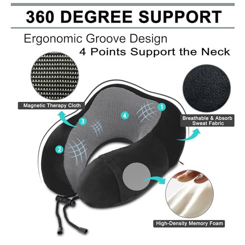 urnexttour Travel Pillow and Blanket Set Neck Pillows Travel Essentials with Sleep Mask for Airplane Car Memory Foam Black - color: A-black