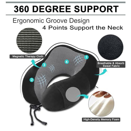 urnexttour Travel Pillow and Blanket Set Neck Pillows Travel Essentials with Sleep Mask for Airplane Car Memory Foam Black - color: A-black