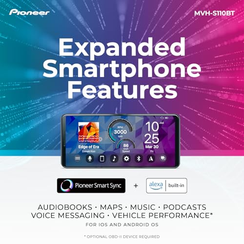Pioneer MVH-S110BT 1-Din Digital Media Receiver Car Stereo – Bluetooth, USB Input, 50W x 4 Output, AM/FM Radio, iPhone & Android Compatible, Front & SW (Mono) RCA Output