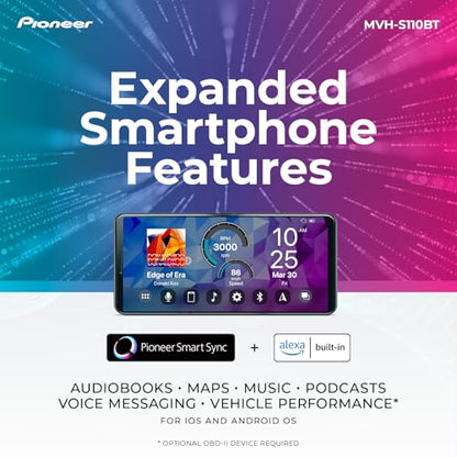 Pioneer MVH-S110BT 1-Din Digital Media Receiver Car Stereo – Bluetooth, USB Input, 50W x 4 Output, AM/FM Radio, iPhone & Android Compatible, Front & SW (Mono) RCA Output
