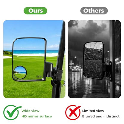 10L0L Golf Cart Mirror No Drilling Side Mirrors with Blind Spot Mirrors Universal for Yamaha, Club Car, EZGO, Folding Side Rear View Mirrors Adjustable 180 Degree HD Glass - style: Side Mirrors & Blind Spot Mirrors