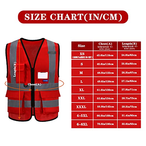 4xl 5XL high visibility vest red big and tall - color: Red, size: 4X-Large