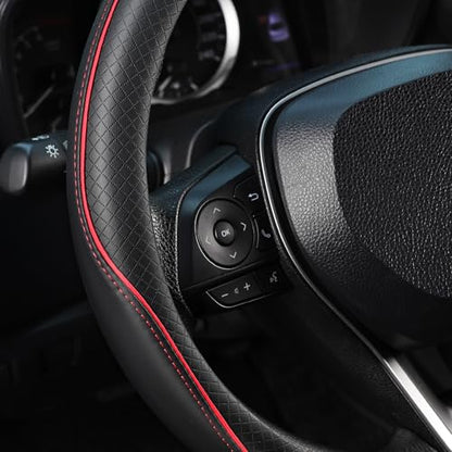 SEG Direct Steering Wheel Cover 14.5-15 inch (37-39 cm) Medium Size, Microfiber Leather, Non-Slip Comfortable Grip, Fits Cars Trucks SUVs, Black and Red - color: Black and Red, size: Standard size[14 1/2''-15'']