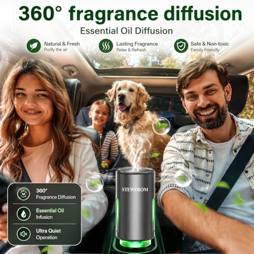 Car Air Freshener - Smart Adjustable 3-Speed Intensity, Rechargeable Humidifier Car Essential Oil Diffuser - Comes with 8 Bottles of 10ml Perfume (Gray) - color: Grey