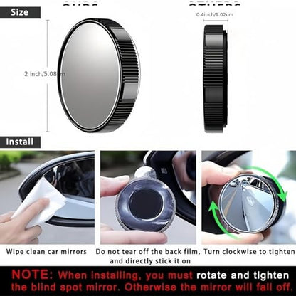 2-Pack Blind Spot Mirrors for Cars - 2 Inch Round HD Glass Convex Rearview Mirror, 360° Wide-Angle Suction Cup Mount for SUV, Truck, Universal Fit, Black