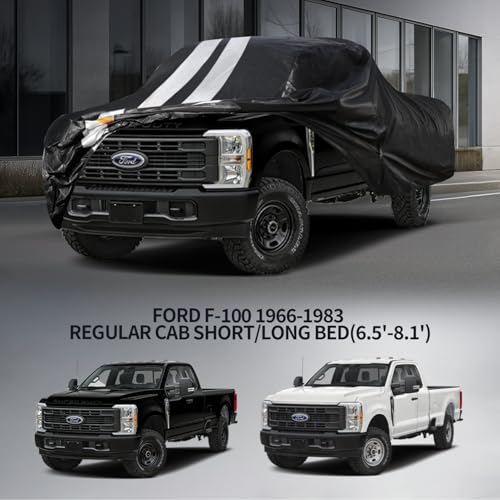 F-100 Truck Cover Custom Fit 1966-1983 Regular Cab Short/Long Bed(6.5'-8.1') with Door Zipper, 10 Layers Outdoor Heavy Pickup Truck Cover Waterproof All Weather, Wind Dust Sun Protector. - size: F-100 1966-1983 Regular Cab SB/LB(6.5')+Towel+Bag