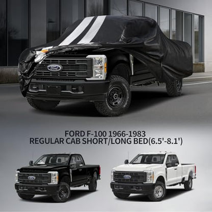 F-100 Truck Cover Custom Fit 1966-1983 Regular Cab Short/Long Bed(6.5'-8.1') with Door Zipper, 10 Layers Outdoor Heavy Pickup Truck Cover Waterproof All Weather, Wind Dust Sun Protector. - size: F-100 1966-1983 Regular Cab SB/LB(6.5')+Towel+Bag