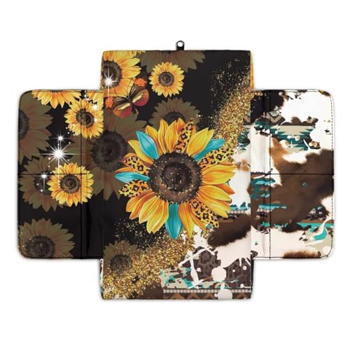 Cow Print Arm Rest Cover for Car,Sunflower Print 300D Polyester Fabric+Memory Foam Center Console Cover with Storage Bags,Car Accessories Interior for Most Car Center Consoles - color: Cow Print Sunflower
