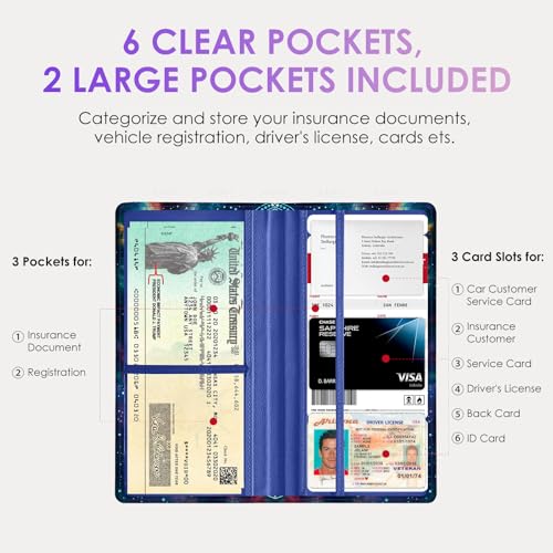 Car Registration and Insurance Holder，Colour Patterns Men Women Car License Document Registration and Insurance Card Holder - color: Mandara