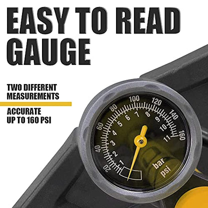 BV Bicycle Pump Durable Bike Floor Pump 17/24 inch Smart Valve Head, 160 psi, Automatically Reversible Presta and Schrader - style: Honey Yellow- Full Size