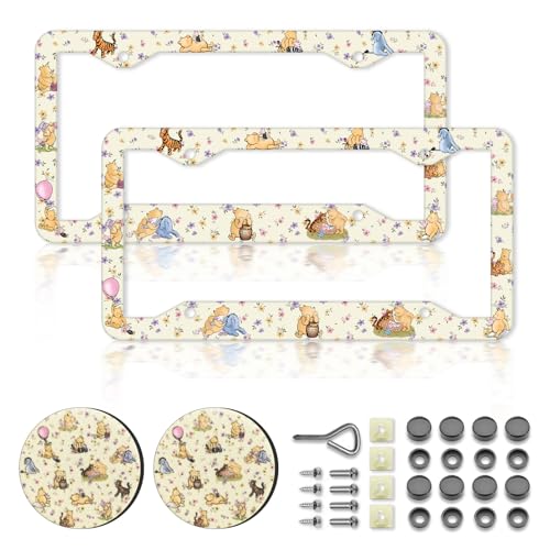 Cartoon Bear License Plate Frames，Bear Car Accessories for Women ，Cute License Plate Holder，License Plate Frame Fits Standard US Vehicles Size 12.2 x 6 Inch (Vintage Cartoon Bear) - color: Vintage Cartoon Bear