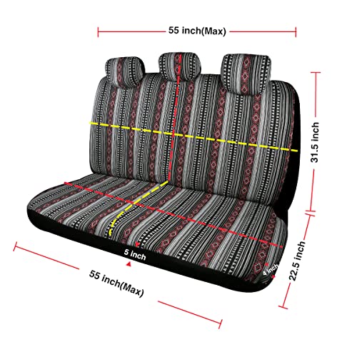 Baja Saddle Blanket Car Seat Covers 9PCS Full Set, Breathable and Washable Striped Woven Automotive Vehicle Seat Cover, Universal Boho Seat Cover for Sedan, SUV, Truck, Airbag Compatible - color: Red and White, size: Full Set