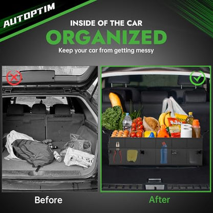AUTOPTIM Car Trunk Organizer - 85L Collapsible Car Organizer with Non Slip Bottom for Groceries, Trunk Storage with Base Panel for SUV Sedan Van, 3 Compartments (Black, Large) - size: Large