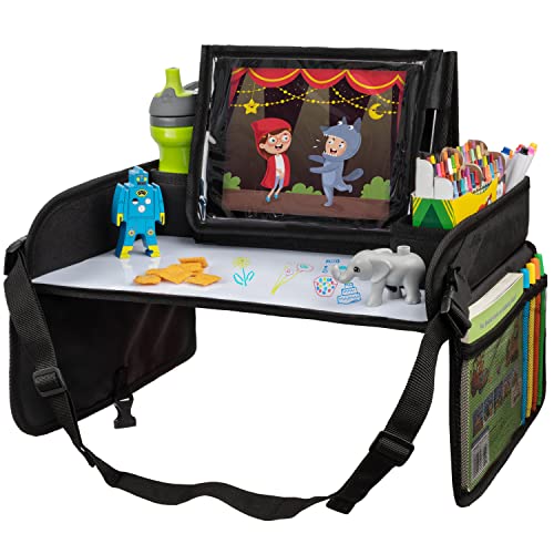 Lusso Gear Car Seat Tray - Dry-Erase Lap Desk for Kids Travel Activities - Snack & Cup Holder for Car Back Seat Organizer - Tablet Stand for Toddler Travel Essentials - Black - color: 1-pack Black