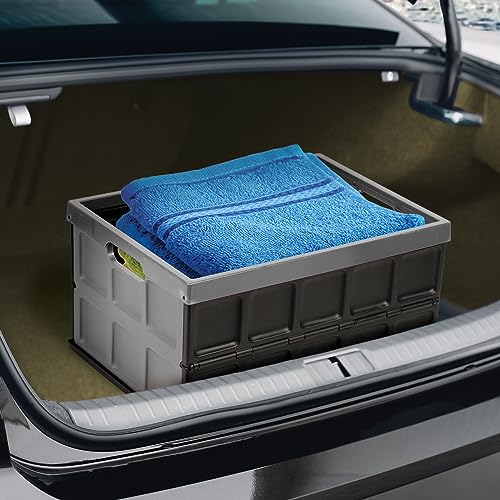 Glad Collapsible Storage Bin with Lid - 48L Foldable Plastic Box for Garage, Car Trunk, and Organization - Stackable Lidded Container with Handles, Grey - color: Grey