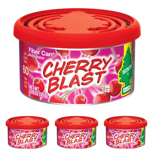 LITTLE TREES Car Air Freshener | Fiber Can Provides Long Lasting Scent for Auto or Home | Recycled Fiber | Cherry Blast, 4 Air Fresheners - color: Cherry Blast