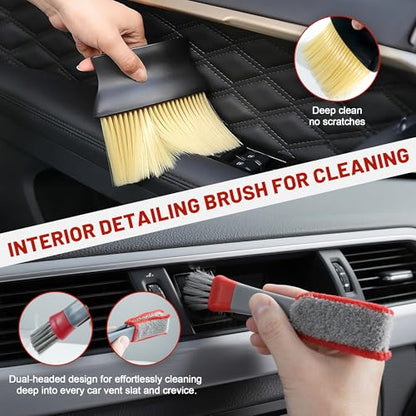 10Pcs Interior Detailing Brush Set, Car Vent & Dashboard Cleaner Kit with Microfiber Towel, Storage Bag (10PCS) - size: 10PCS