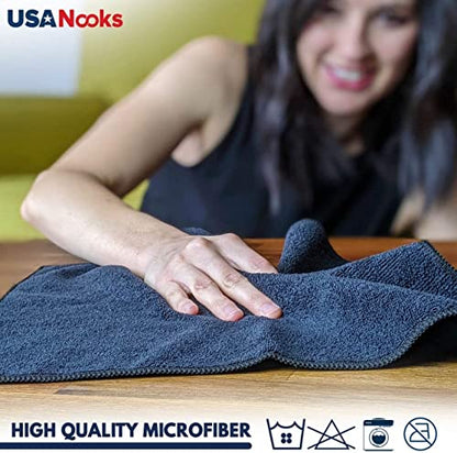 USANOOKS Microfiber Cleaning Cloth - Purple - 12Pcs (12.5x12.5 inch) High Performance - 1200 Washes, Ultra Absorbent Car Towel Traps Grime & Liquid for Streak-Free Mirror Shine - Car Washing Cloth