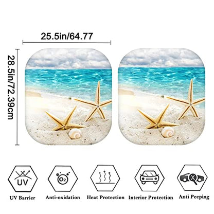 2-Piece Sun Shades for Car Windshield, Beach Starfish Design Car Front Window Pad Folding Sun Visor Windshield Protector Universal Fit Most Cars SUV Truck Van Sedan - color: Beach Starfish 1