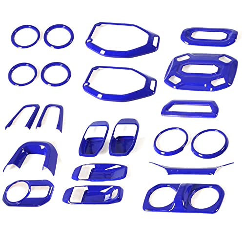 21PCS Full Set Interior Decoration Trim Kit Compatible with Jeep Wrangler JL JLU & Gladiator JT 2018-2021,Steering Wheel,Reading Light,Air Conditioning Vent,Headlight Switch,Speaker Covers(Blue) - color: Blue