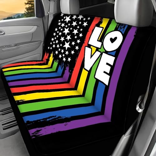 Rainbow Car Seat Covers for Women Love American Flag Bench Seat Covers for Trucks 4th July Car Interior Accessories LGBT Gift Carseat Protector - color: 1 Rainbow Love American Flag