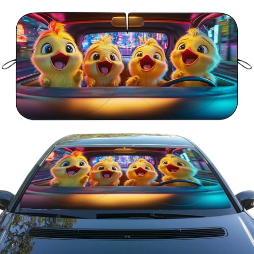 Cute Animals Car Front Window Sun Shield - Funny Yellow Rooster Chicken Heatshield Windshield Rays Sun Shade Visor Protector for Sedan, Truck, SUV Accessories - color: Cute Animals, size: 59"L x 31.5"W