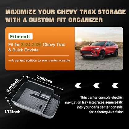 Center Console Insert Tray Compatible with 2024 2025 2026 Chevrolet Trax and 2024-2026 Buick Envista Interior Accessories, Armrest Secondary Storage Organizer Box