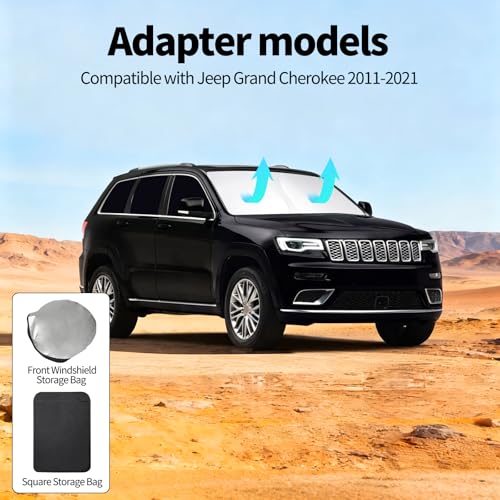 8 PCS Car Window Shades for Jeep Grand Cherokee 2011-2021 Accessories, UV Heat & Privacy Protection, Foldable Thickened Full Set Windshield Side Rear Window Sun Shade Covers for Camping Napping - size: for Jeep Grand Cherokee 2011-2021