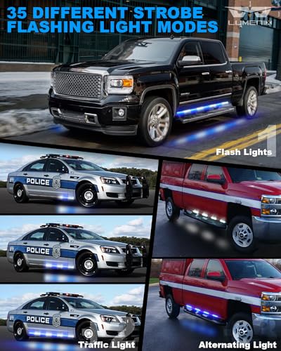LUMENIX 2PCS 70 Inch Emergency Strobe Lights Strip LED Running Board Flexible Lights Bar Flashing Warning Hazard Safety Side Light for Law Enforcement Vehicles Trucks Pickups Volunteer- White Blue - color: White Blue
