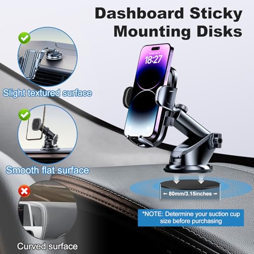 Adhesive Dashboard Pad Mounting Disk for Car Suction Cup Phone Holder Mount Base, 2pack 80mm(3.15") Extra Sticky Plastic Replacement Disc for Garmin Tom Tom GPS Cell Phone Stand Cradle Tablet Etc