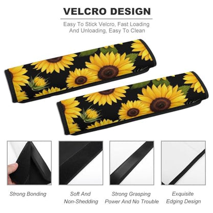 Men's Car Belt Covers 2PCS Fashion Cushion Pad Car Shoulder Strap Harness Pad Floral Black Yellow Flowers Sunflower - color: Color856