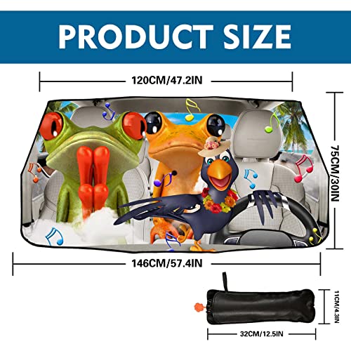 Frog Windshield Sun Shade Umbrella - Foldable UV Block Heat Sunshade for Most Vehicle Car Windshields - color: Frog