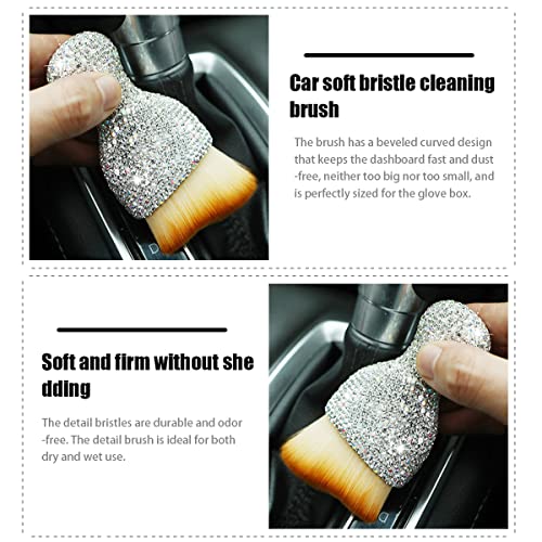 zipelo Auto Interior Dust Brush, Car Detailing Cleaning Brush with Diamond, Bling Handle Soft Bristles Dusting Tool, Scratch Free Dirt Clean Brushes for Vehicle Dashboard, Air Conditioner Vent (White) - color: White